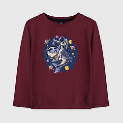 Лонгслив хлопковый детский Космонавт верхом на акуле, цвет: меланж-бордовый