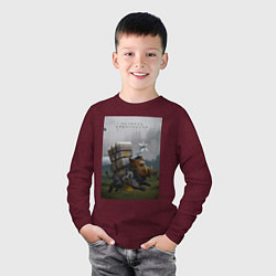 Лонгслив хлопковый детский Метнись кабанчиком, цвет: меланж-бордовый — фото 2