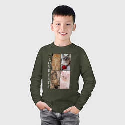 Лонгслив хлопковый детский I LOVE CATS Я ЛЮБЛЮ КОШЕК, цвет: меланж-хаки — фото 2