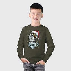 Лонгслив хлопковый детский X-mas Owl, цвет: меланж-хаки — фото 2