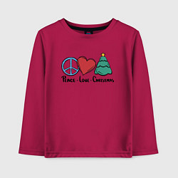 Лонгслив хлопковый детский Peace Love and Christmas, цвет: маджента
