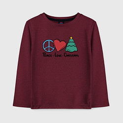 Лонгслив хлопковый детский Peace Love and Christmas, цвет: меланж-бордовый