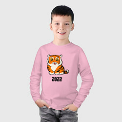 Лонгслив хлопковый детский Тигренок с надписью 2022, цвет: светло-розовый — фото 2