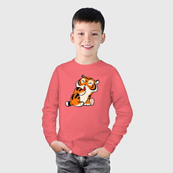 Лонгслив хлопковый детский Забавный тигр показывает язык, цвет: коралловый — фото 2