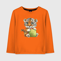 Лонгслив хлопковый детский Новогодний милашка тигрёнок, цвет: оранжевый