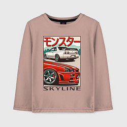 Лонгслив хлопковый детский Nissan Skyline Ниссан Скайлайн, цвет: пыльно-розовый