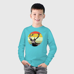 Лонгслив хлопковый детский Олень на закате винтажный стиль, цвет: бирюзовый — фото 2