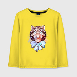 Лонгслив хлопковый детский Акварельный рыжий тигр с голубым бантом, цвет: желтый