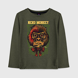 Лонгслив хлопковый детский Обезьяна ботан, цвет: меланж-хаки