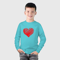 Лонгслив хлопковый детский Сердца для любви день святого валентина, цвет: бирюзовый — фото 2