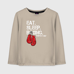 Лонгслив хлопковый детский Есть Спать Боксировать Прекрасный день, цвет: миндальный