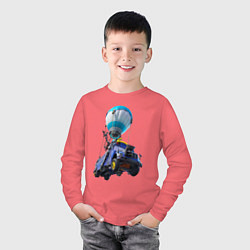 Лонгслив хлопковый детский Боевой автобус, цвет: коралловый — фото 2