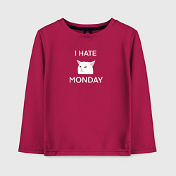 Детский лонгслив I hate monday текст с котом