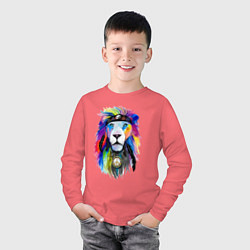 Лонгслив хлопковый детский Color lion! Neon!, цвет: коралловый — фото 2