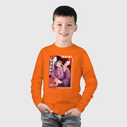 Лонгслив хлопковый детский Доктор Стоун Dr Stone, Гэн Асагири, цвет: оранжевый — фото 2