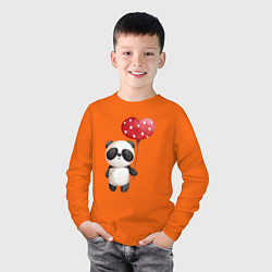 Лонгслив хлопковый детский Панда с шариком в виде сердца, цвет: оранжевый — фото 2