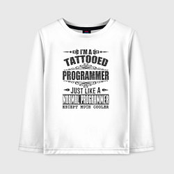 Лонгслив хлопковый детский Я татуированный программист, это как обычный прогр, цвет: белый