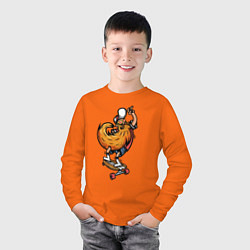 Лонгслив хлопковый детский Крутой хипстер на скейтборде, цвет: оранжевый — фото 2