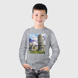 Лонгслив хлопковый детский Италия Пизанская башня, цвет: меланж — фото 2