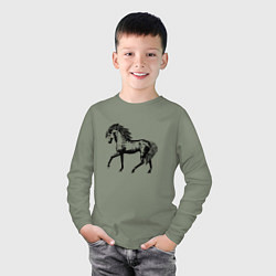Лонгслив хлопковый детский Мустанг Лошадь, цвет: авокадо — фото 2