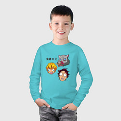 Лонгслив хлопковый детский Персонажи из клинка, цвет: бирюзовый — фото 2