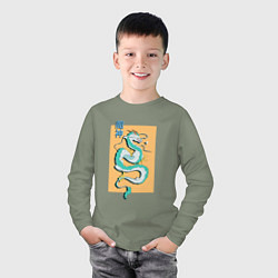 Лонгслив хлопковый детский Божественный дракон, цвет: авокадо — фото 2