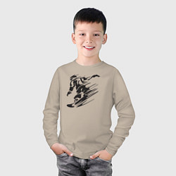 Лонгслив хлопковый детский Сноубордист черный силуэт, цвет: миндальный — фото 2