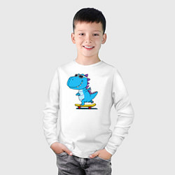 Лонгслив хлопковый детский Динозавр скейтбордист, цвет: белый — фото 2