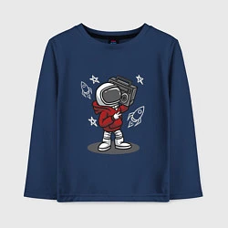 Лонгслив хлопковый детский Космонавт с магнитофоном, цвет: тёмно-синий