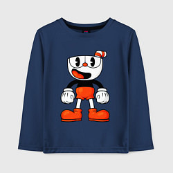 Лонгслив хлопковый детский Cuphead красная чашечка, цвет: тёмно-синий