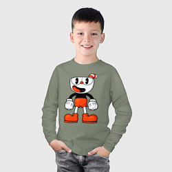Лонгслив хлопковый детский Cuphead красная чашечка, цвет: авокадо — фото 2