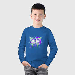 Лонгслив хлопковый детский Неоновая зелено-фиолетовая бабочка, цвет: синий — фото 2