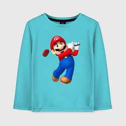 Лонгслив хлопковый детский Марио - крутейший гольфист Super Mario, цвет: бирюзовый