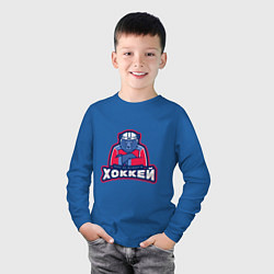 Лонгслив хлопковый детский Россия - Хоккей, цвет: синий — фото 2