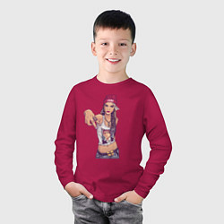 Лонгслив хлопковый детский Кара Делевинь на стиле, цвет: маджента — фото 2