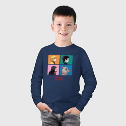 Лонгслив хлопковый детский Клинок, рассекающий демонов Коллаж, цвет: тёмно-синий — фото 2