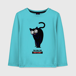 Лонгслив хлопковый детский Black Cat - too cool for this planet, цвет: бирюзовый