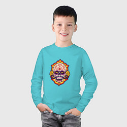 Лонгслив хлопковый детский Poker Skull, цвет: бирюзовый — фото 2