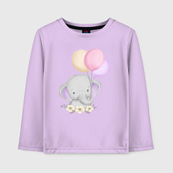 Лонгслив хлопковый детский Милый Слонёнок Играет С Воздушными Шариками, цвет: лаванда
