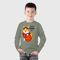 Лонгслив хлопковый детский JUST DUNK IT корги, цвет: авокадо — фото 2
