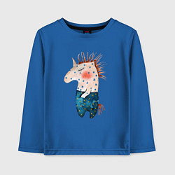 Лонгслив хлопковый детский Конь Детский рисунок, цвет: синий