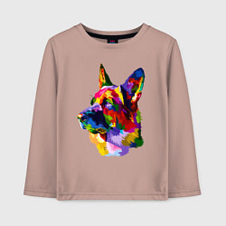 Лонгслив хлопковый детский Немецкие овчарки красочная голова, цвет: пыльно-розовый