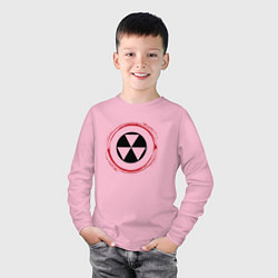 Лонгслив хлопковый детский Символ радиации Fallout и красная краска вокруг, цвет: светло-розовый — фото 2
