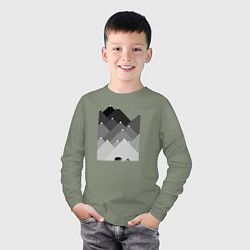 Лонгслив хлопковый детский Медведь и треугольные горы, цвет: авокадо — фото 2