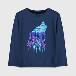 Лонгслив хлопковый детский Красочный пейзаж на волчьей голове, цвет: тёмно-синий