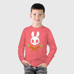 Лонгслив хлопковый детский Череп кролика с двумя морковками, цвет: коралловый — фото 2
