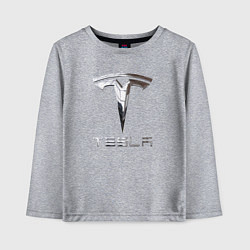 Лонгслив хлопковый детский Tesla Logo Тесла Логотип, цвет: меланж