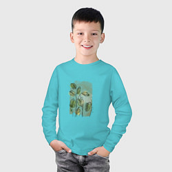Лонгслив хлопковый детский Нежные листья на акварельном фоне, цвет: бирюзовый — фото 2