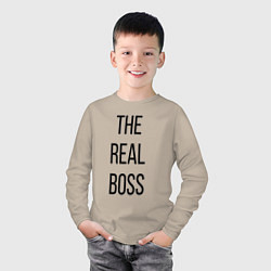 Лонгслив хлопковый детский The real boss!, цвет: миндальный — фото 2
