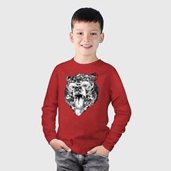 Лонгслив хлопковый детский Стилизованная голова медведя, цвет: красный — фото 2